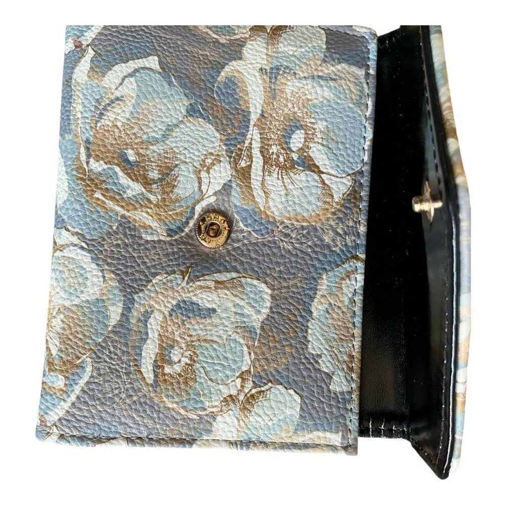 Betsey Johnson Floral Card Holder Wallet – Blue Gold Rose Print - Picture 5 of 8
